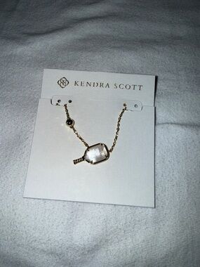 Kendra Scott Gold Pickleball Necklace with Iridescent White Stone